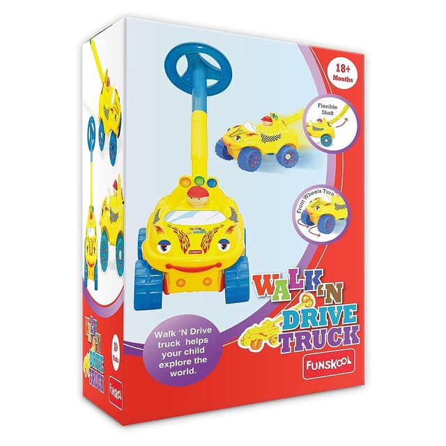 Funskool Walk N Drive Plastic Truck, Push And Drive Car, Encourages Walking and Pretend Play