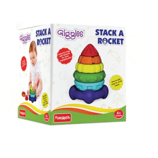 Funskool Giggles Stack a Rocket 6pcs with Textures Multi-Coloured Learning Educational Toy, Toy for Toddlers, 6 Months and Above, Colourful and Creativity, Safe Material, 6 Pieces