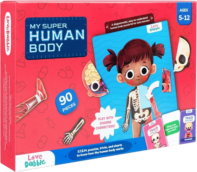 Bloomingo Learning Kit: Super Human Body - Discover The Human Body with Fun Magnetic Puzzles - Engaging STEM Educational Birthday Puzzle Gift for Boys and Girls Ages 5, 6, 7, 8, 9, 10, 11, 12,Kids