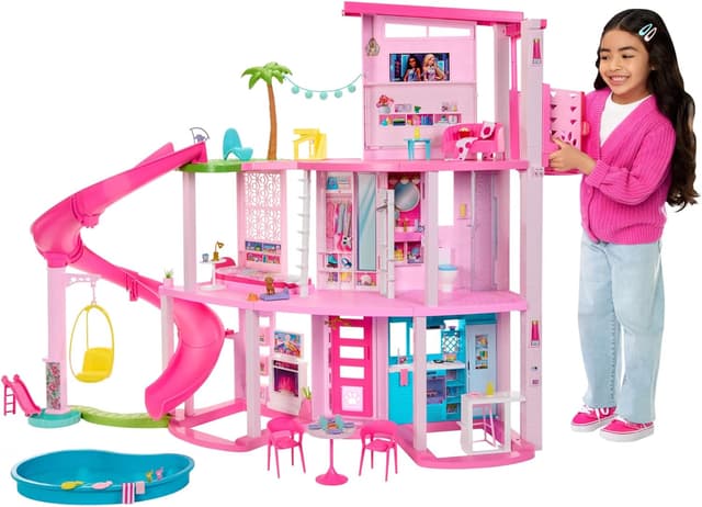 ​Barbie Dreamhouse, Pool Party Doll House with 75+ Pieces and 3-Story Slide, Pet Elevator and Puppy Play Areas​