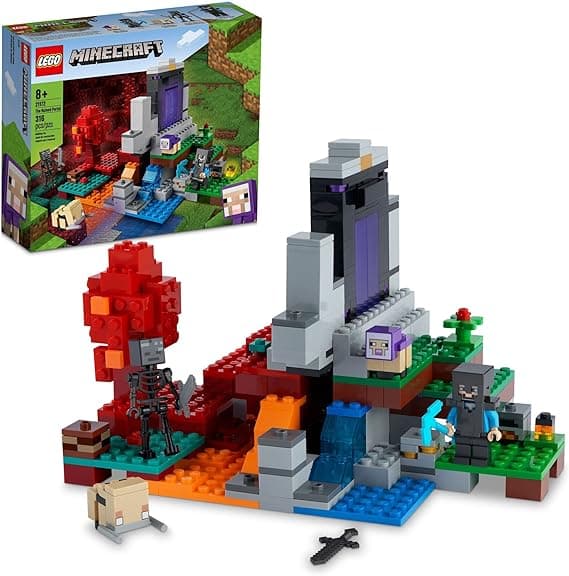 LEGO Minecraft The Ruined Portal Building Toy 21172 with Steve and Wither Skeleton Figures