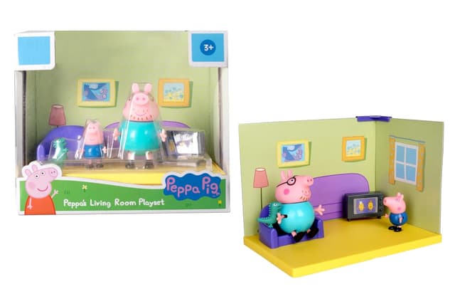 PEPPA PIG Living Room Themed Preschool Toy with Daddy Pig and George, Includes 2 poseable Figures, Peppa's Living Room Accessories and Scene Cards, Toy for Kids Ages 3+