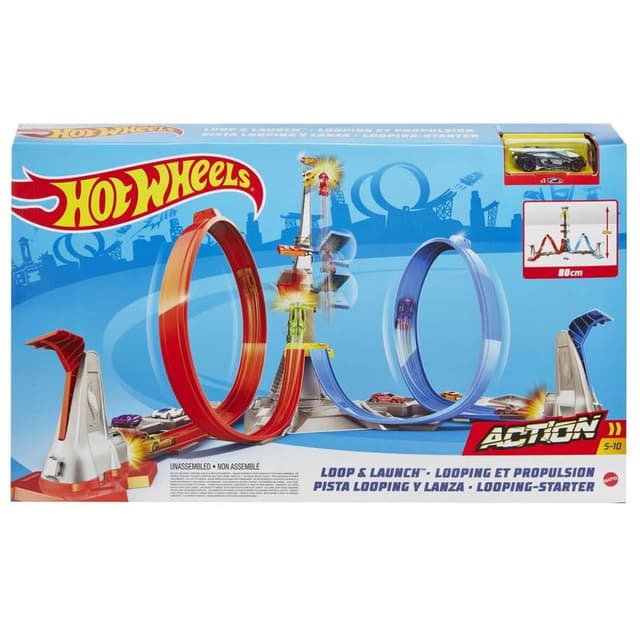 Mattel Hot Wheels Loop & Launch Track Set for Kids 5-10 Years Old with Adjustable 2-Foot-Tall Winner S Cage, Spiral Loop, & Point Panels, Simple Set-Up & Collapsible for Easy Storage
