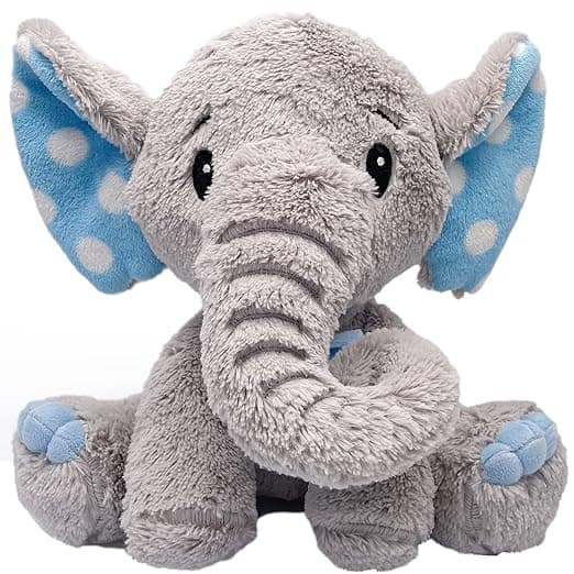 Mirada Plush Grey Elephant Soft Toy Charming with Blue Polka Dots Ear - Ideal for Birthdays & Special Occasions - 25cm