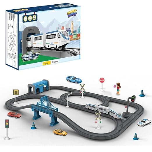 BIGGKIDDO DIY Indian City Train Magnetic Connectors DIY Assembly Battery-Powered Track Car set