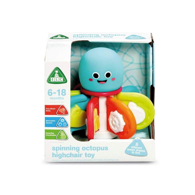 ELC Spinning Octopus Highchair Toy - Soft & Squeezy, Strengthen Muscles, Easily Attachable to Flat Surfaces, Ideal for Toddlers