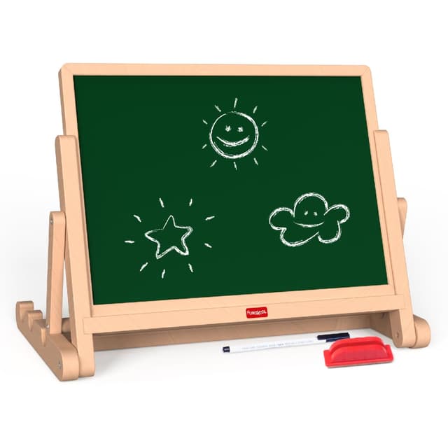 Funskool Giggles Draw N Write Desktop Slate, 4 in 1 Double Sided Board - Chalk Board & Dry Erase/Magnetic Board, Adjustable Angles, Magnetic Letters and Numbers