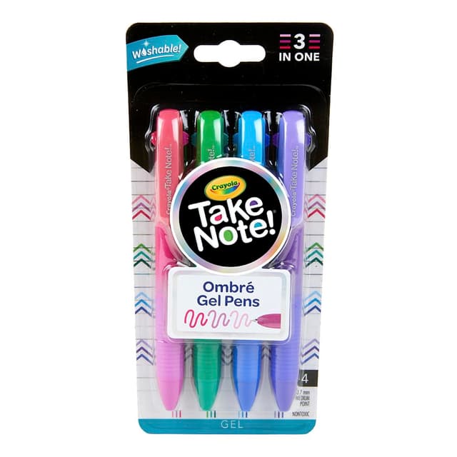 Crayola Washable Gel Pen Set, 3 Shades in 1 Pen, Office & School Supplies, 4 Count