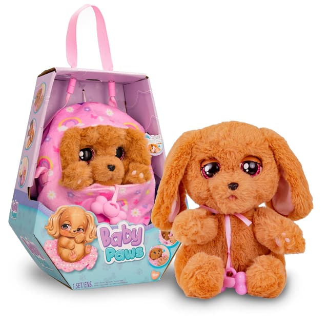 Baby Paws Cocker Spaniel Puppy Toy with Swaddle Bag| Scan QR Code for More Interactive Roleplay, Pretend Play Toy|That Make 5 Adorable Sounds Kids Toys for Ages 4+|Birthday Gift for Pet Lovers -22 cm