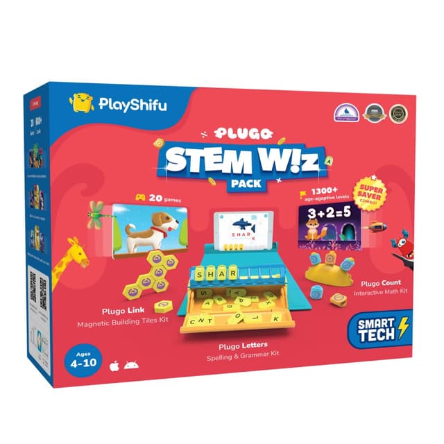 PlayShifu Plugo 3 in 1 Pack AR-Powered Math Toy on Math, Problem Solving and Linguistics for Kids - STEM Kit with 15 Interactive Games and 750+ Fun Learning Levels (4-10 Years)