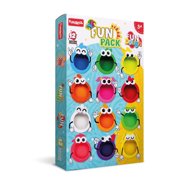 Fun Dough Funskool Fun Pack12 Tubs of Dough 50Gms Each Toys for Kids, Shaping Sculpting 3 Years and Above Multicolor