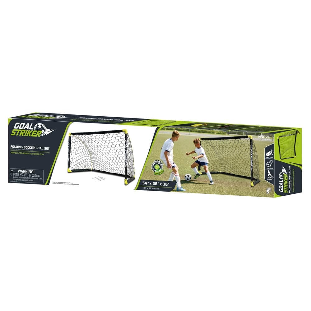 Playwell Innov8 Folding Goal Striker Folding Soccer Goal Set, 137 x 91 x 91 cm, Portable with Ground Stakes, Black
