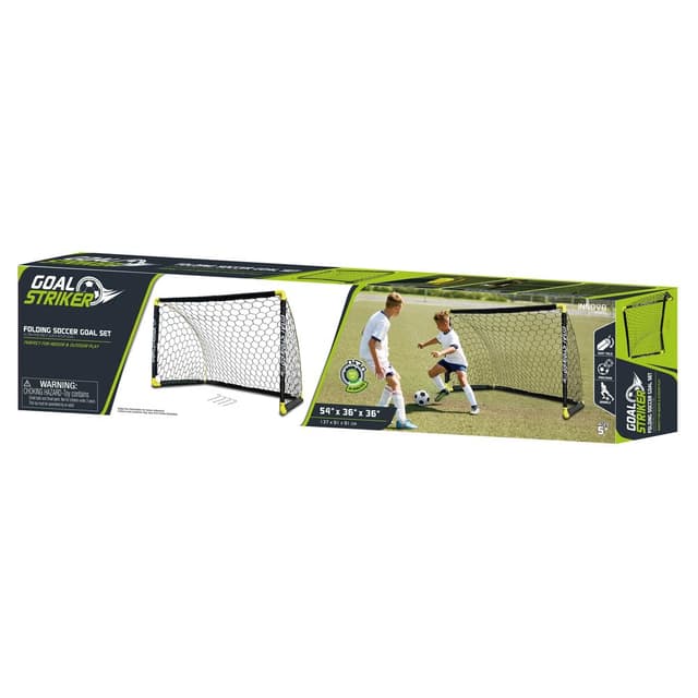 Playwell Innov8 Folding Goal Striker Folding Soccer Goal Set, 137 x 91 x 91 cm, Portable with Ground Stakes, Black