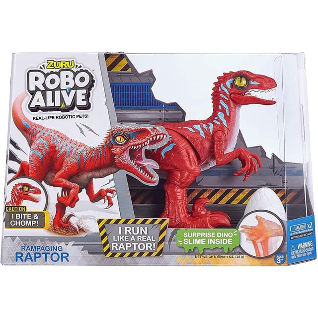 Robo Alive Rampaging Raptor (Red) by ZURU Dinosaur Toy with Realistic Dinosaur Movement That Bites and Chomps with Slime in Dino Egg, Robotic Pets for Boys and Kids (Red)