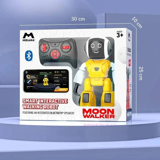 Mirana Moonwalker Yellow Walking and Talking Robot - In-Built Bluetooth Speaker, Clap Detection, Rechargeable Battery, C Type USB Charging, Voice Commands, Remote and App Control