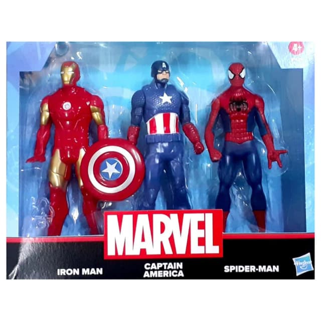 Marvel Action Figure Toy 3-Pack, 6-inch Figures, Iron Man, Spider-Man, Captain America