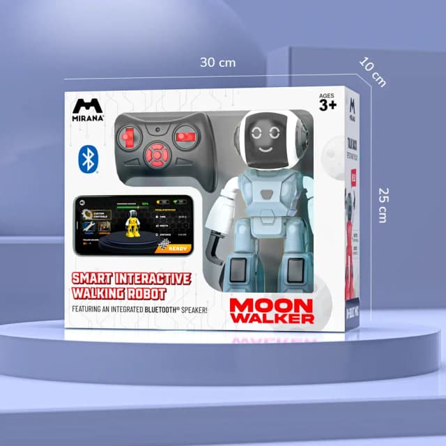 Mirana Moonwalker Grey Walking and Talking Robot - In-Built Bluetooth Speaker, Clap Detection, Rechargeable Battery, C Type USB Charging, Voice Commands, Remote and App Control