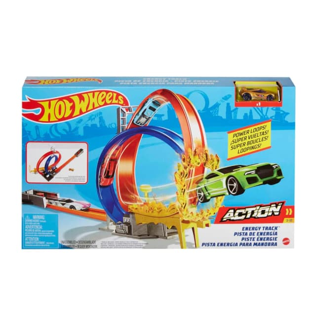 Hot Wheels GND92 Energy Track Set with Double Looping and 1 Hot Wheels Vehicle, Car Racing Track, Great Gift for Children from 5 Years