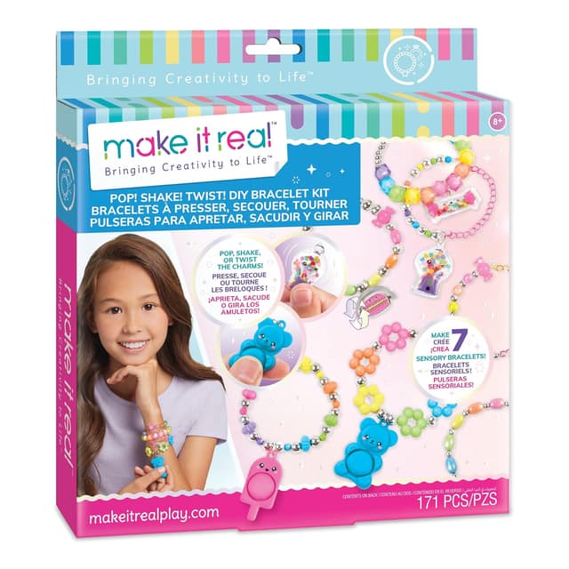 Make It Real Pop! Shake! Twist! DIY Bracelet Kit-Make 7 Scensory Charm Bracelets, 171pcs, All-in-1 Jewelry Kit, Rainbow Colors, Girls & Kids Age 8+