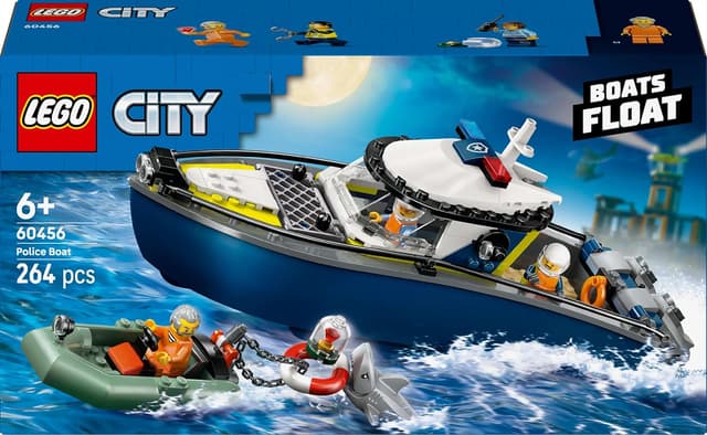 LEGO City Police Boat Chase Toy with a Floatable Speedboat and Dinghy 60456 Building Blocks Toys for 6+ Gift for Boys and Girls