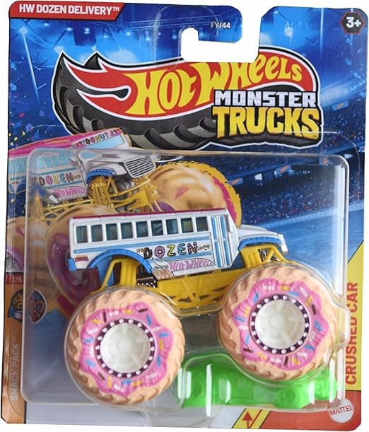 Hot Wheels Monster Trucks Snack Pack Includes Crushed Car