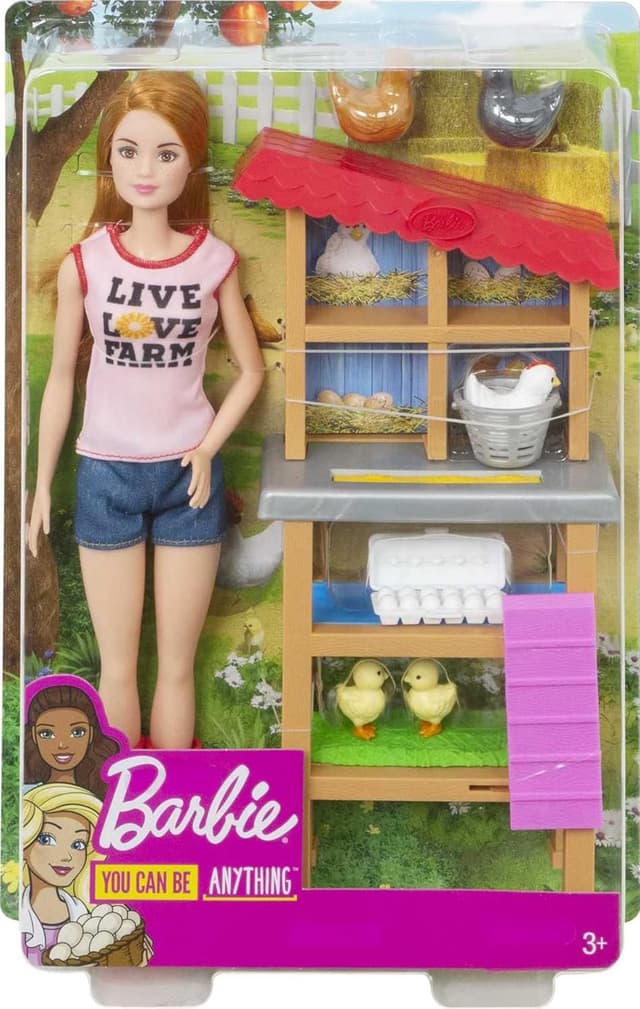 Barbie Chicken Farmer Doll Red-Haired and Playset with Henhouse, 3 Chickens, 2 Chicks and More, Career-Themed Toy for 3 to 7 Year Olds??? ?
