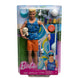 Barbie Ken Doll with Surfboard and Pet Puppy, Poseable Blonde Ken