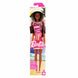 Barbie Fashion Doll With Straight Black Hair Wearing Removable Pink Dress With Logo Print & Shoes