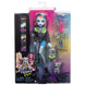 Monster High Frankie Stein Doll in Denim Jacket and Shorts, Includes Pet Dog Watzie and Accessories Like a Backpack, Snack and Notebook