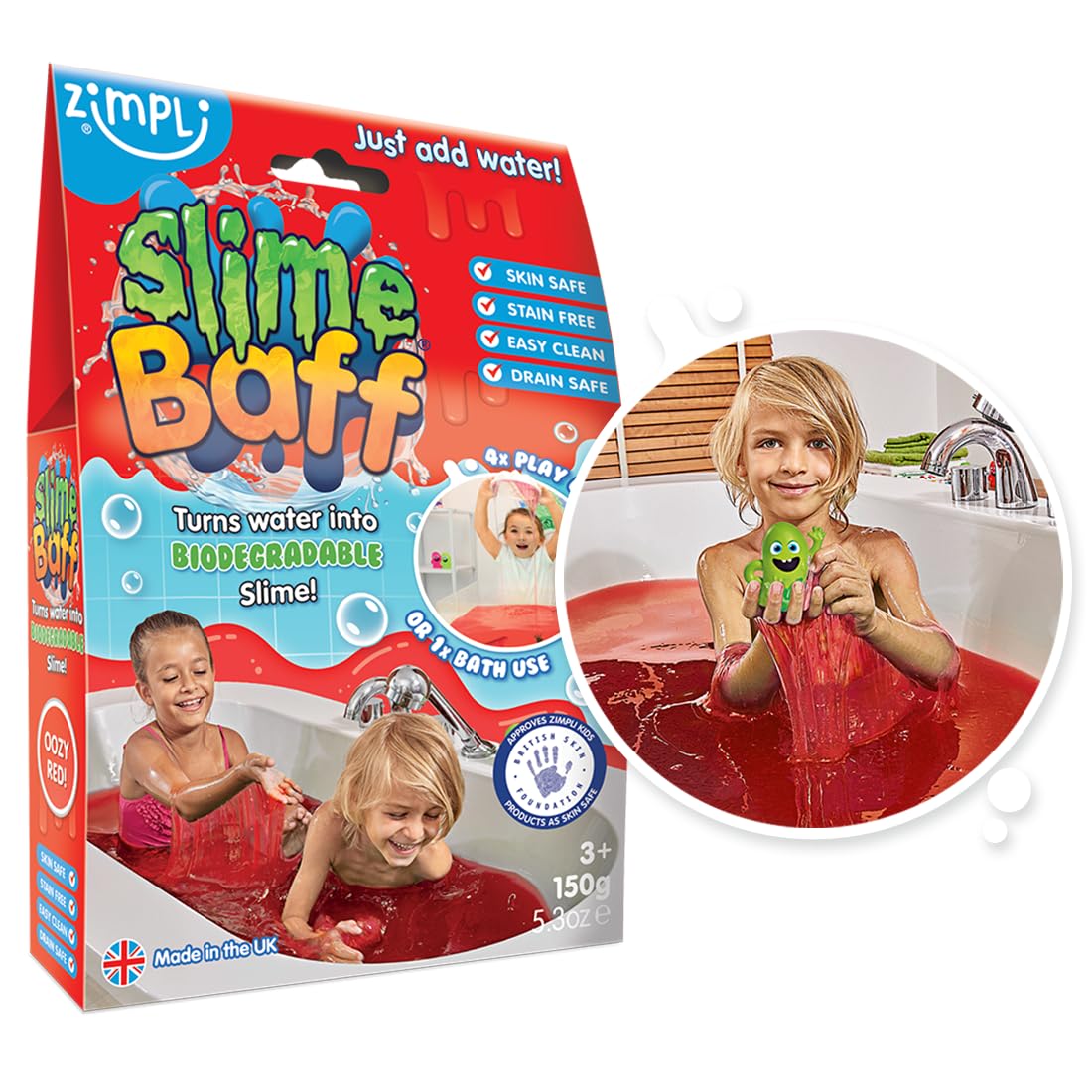 Red Slime Baff by Zimpli Kids, 1 Bath or 4 Applications, Magically Tur ...