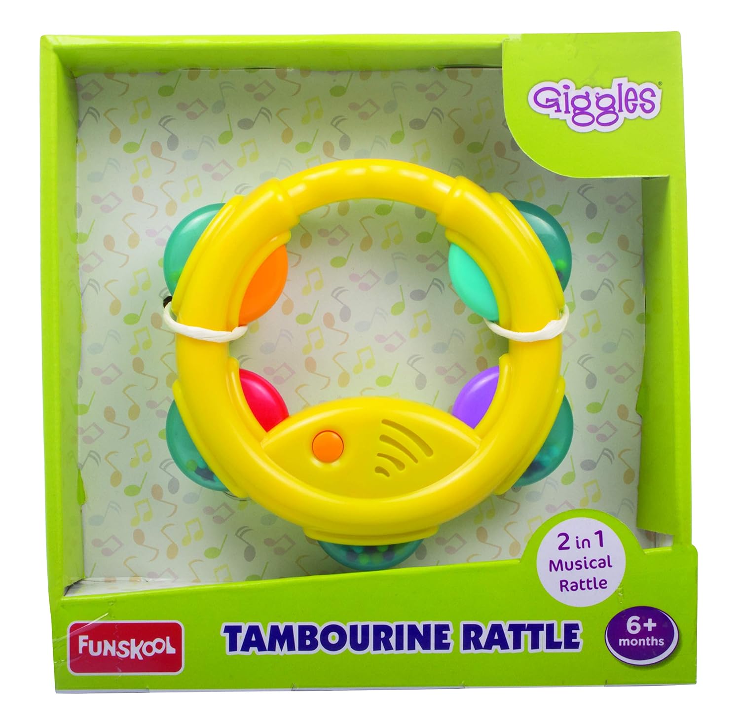 Funskool Giggles, Tambourine Rattle, 2 in 1 Colourful Musical Rattle f ...