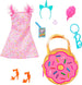 BARBIE Clothes and Accessories, Deluxe Keychain Donut Bag with Pink Sprinkle Dress and Candy Themed Accessories Dolls
