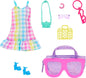 BARBIE Clothes and Accessories, Deluxe Sunglasses-Shaped Bag with Keychain, Multicolor Gingham Dress and Summery Accessories Dolls